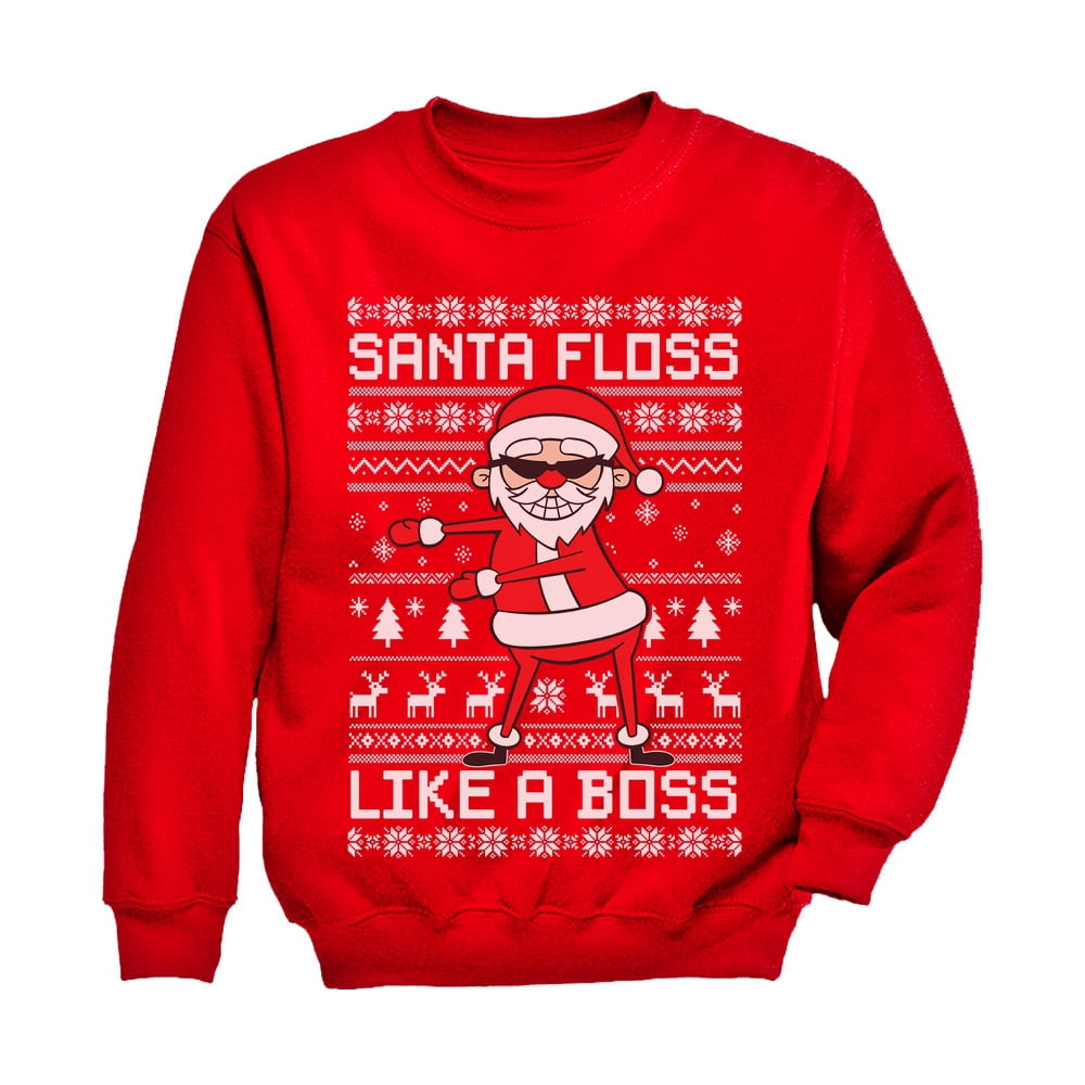 Santa Floss Like a Boss Funny Ugly Christmas Sweater Youth Kids ...