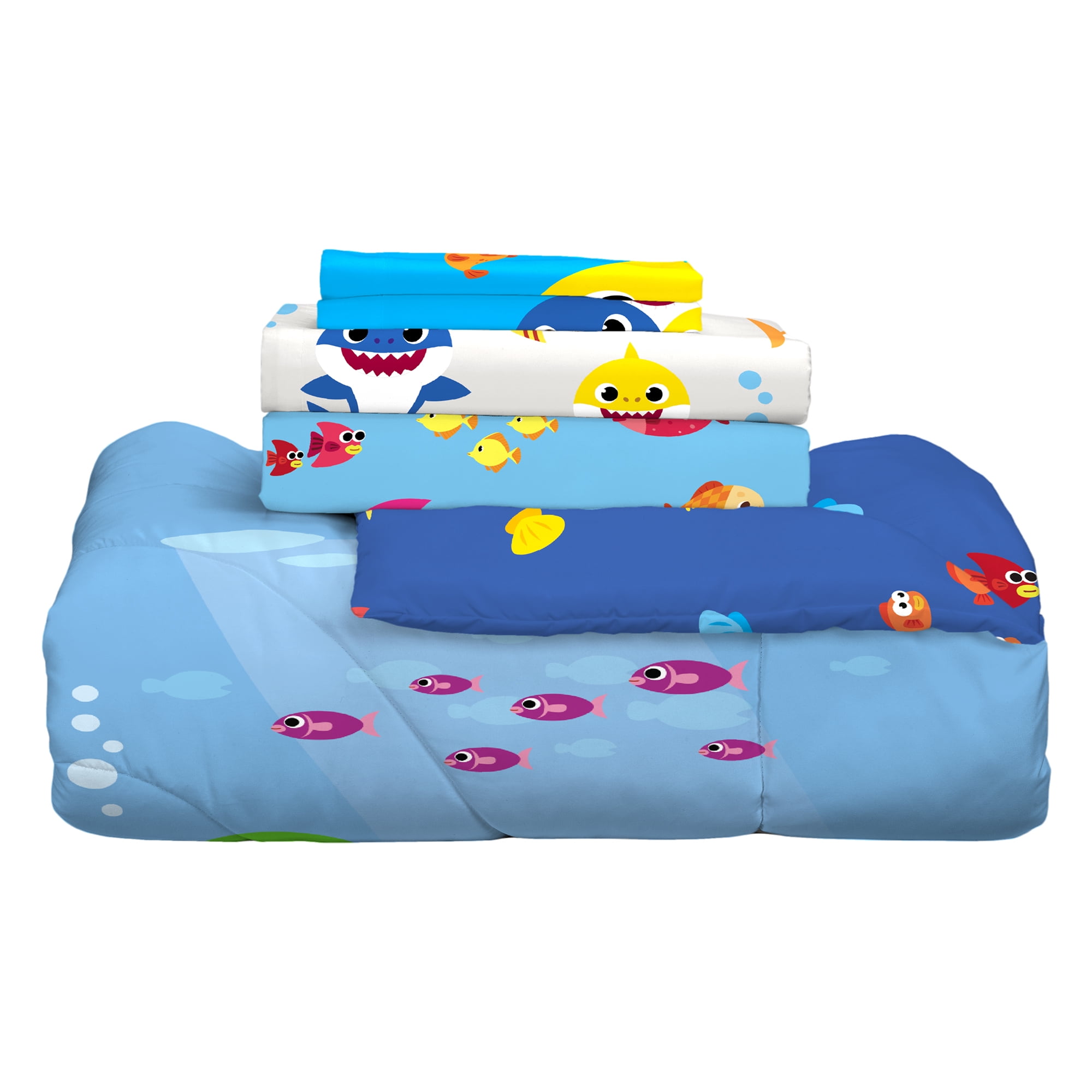 Baby Shark Kids Twin Bed in a Bag Comforter and Sheets Blue