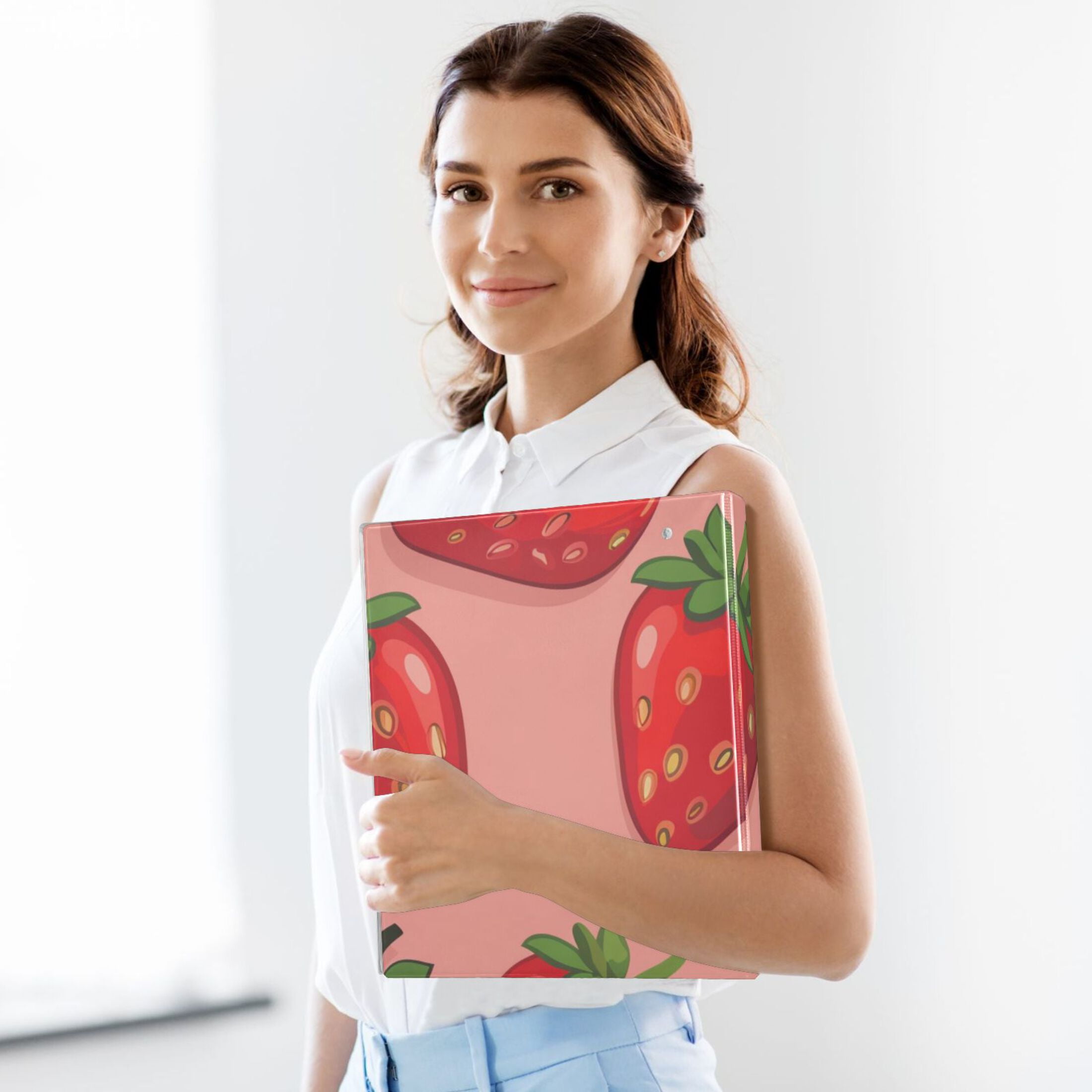 Strawberries Flowers 3 Ring Binders 1.5 inch Hardcover File Folders with Interior Pockets A4 Size Organizer for School Office Hospital