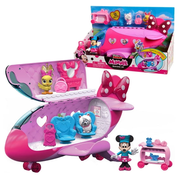 Disney Junior Minnie Mouse Bow-Liner Jet Toy Figures and Playset, Officially Licensed Kids Toys for Ages 3 Up, Gifts and Presents