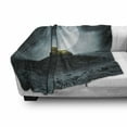 thumbnail image 3 of Night Sky Soft Flannel Fleece Blanket, Big Full Moon over a Fantasy Castle on Hill Clouds Rocks Valley View, Cozy Plush for Indoor and Outdoor Use, 50" x 70", Green Black Slate Blue, by Ambesonne, 3 of 6