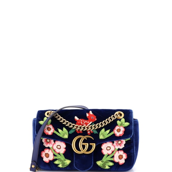 Pre-Owned GG Marmont Flap Bag Embroidered Matelasse Velvet Small By Rebag