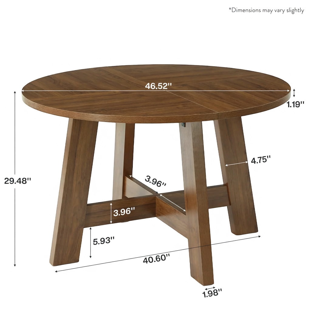 Hommoo 47 Inch Round Dining Table for 4-6 People, Modern Kitchen Table with Reinforced Cross Brace Base, Sturdy MDF Construction, Walnut