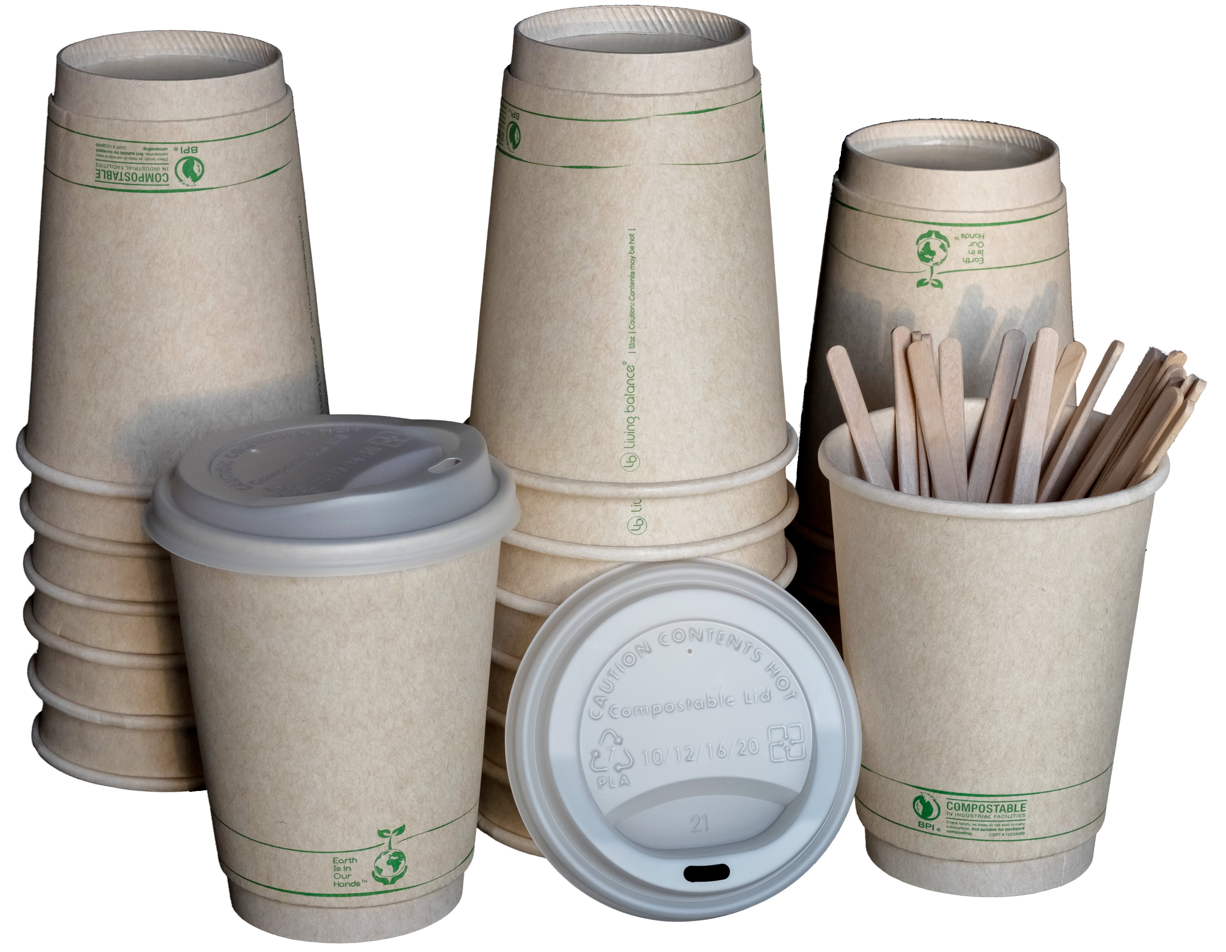 Disposable Hot Tea Paper Coffee Cups With Lids Sleeves Stirrers 100 Set 12 Oz 