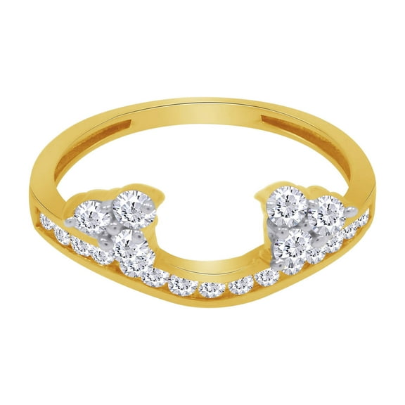 Round White Cubic Zirconia Three Stone Enhancer Guard Ring 10k Yellow Gold Ring Size - 11