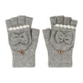 thumbnail image 4 of DHFJKG Womens Winter Knitted Fingerless Gloves Thermal Insulation Warm Convertible Mittens Flap Cover With Bow Appliques Comfort Mitten, 4 of 4