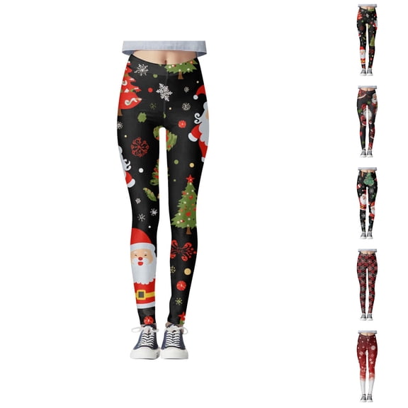 Christmas Leggings for Women 2025 High Waisted Festive Graphic Stretchy Tights Holiday Yoga Pants