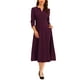 thumbnail image 1 of Vestido de trabajo para mujeres INSPIRE CHIC, corte A, mangas 3/4, vestido midi elegante, púrpura profundo, XL, 1 of 5