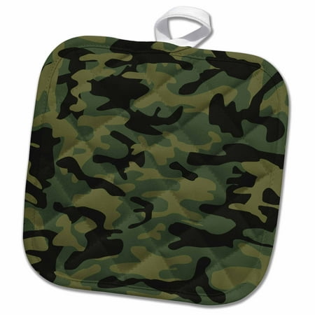 

3dRose Dark green camo print - hunting hunter or army soldier uniform style camouflage woodland pattern - Pot Holder 8 by 8-inch