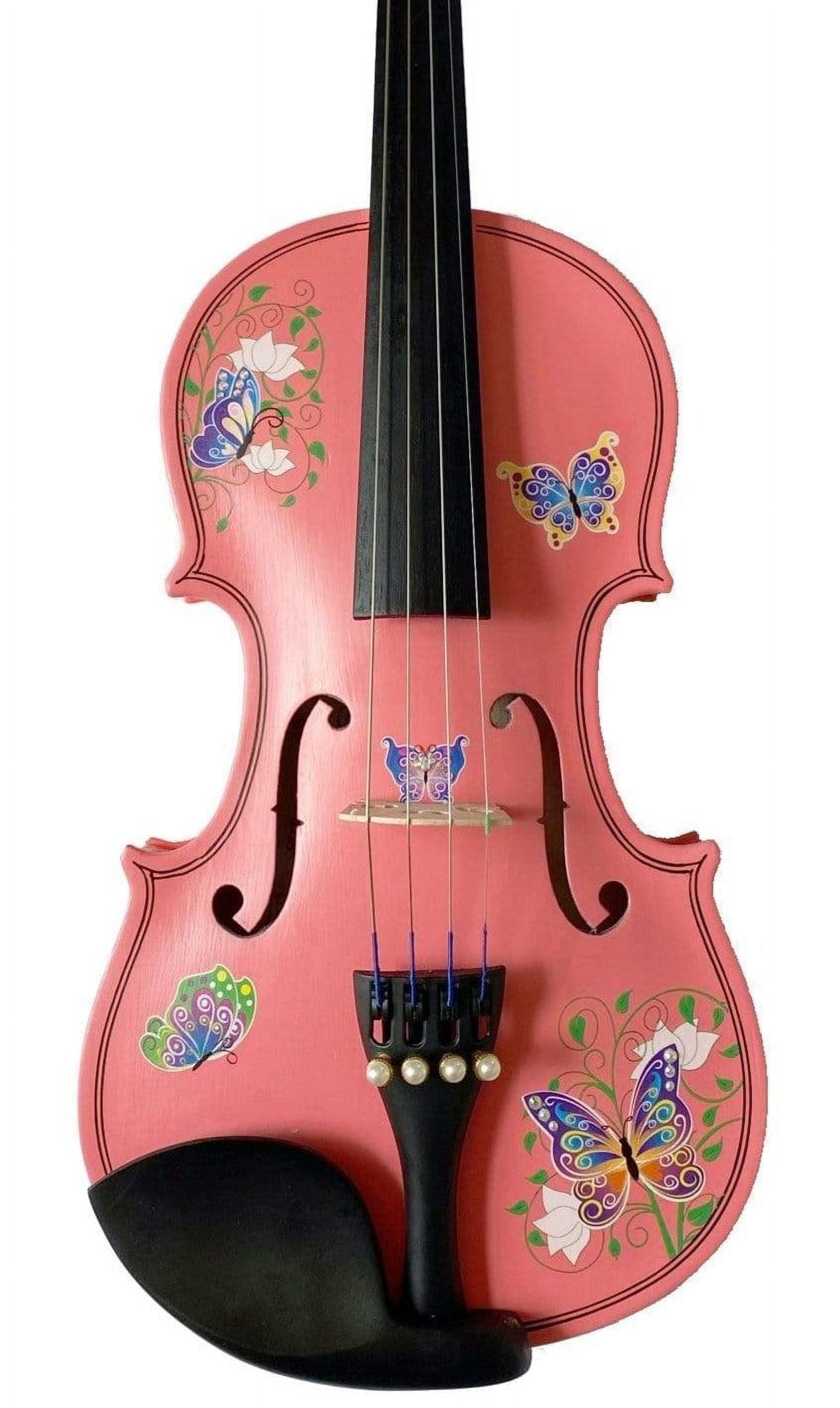 Rozanna's  Butterfly Dream II Pink Violin Outfit w Decorative sides, Pearl Fine Tuners