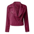 thumbnail image 2 of Women Trucker Jacket Faux Suede Utility Biker Jacket Asymmetric Zipper Wrap Cropped Jacket Long Sleeve Bomber Jacket Short Winter Autumn Outwear Flight Top Ladies, 2 of 7
