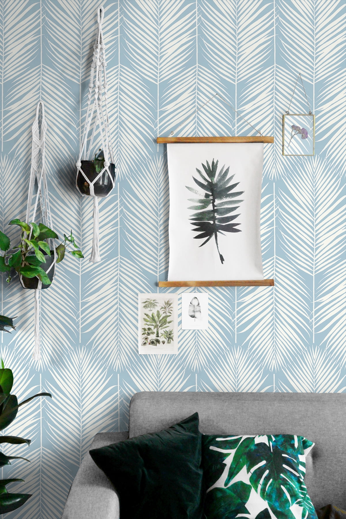 NextWall Hampton Blue Palm Silhouette Peel and Stick Wallpaper