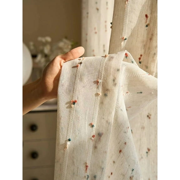 Vintage linen transparent curtain with rainbow jelly bean - rod bag design, easy to hang, very suitable for bedroom, living room