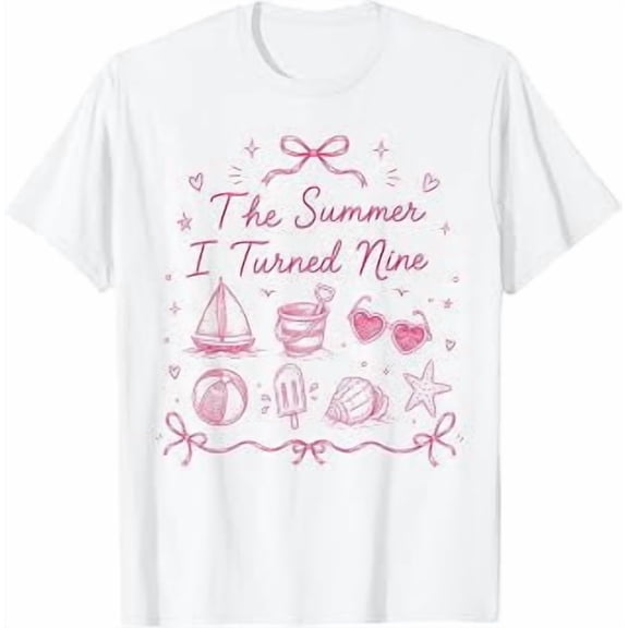 The Summer I Turned Nine, 9th Birthday Girl, Summer Theme, Birthday Celebration, Short Sleeve T-Shirt
