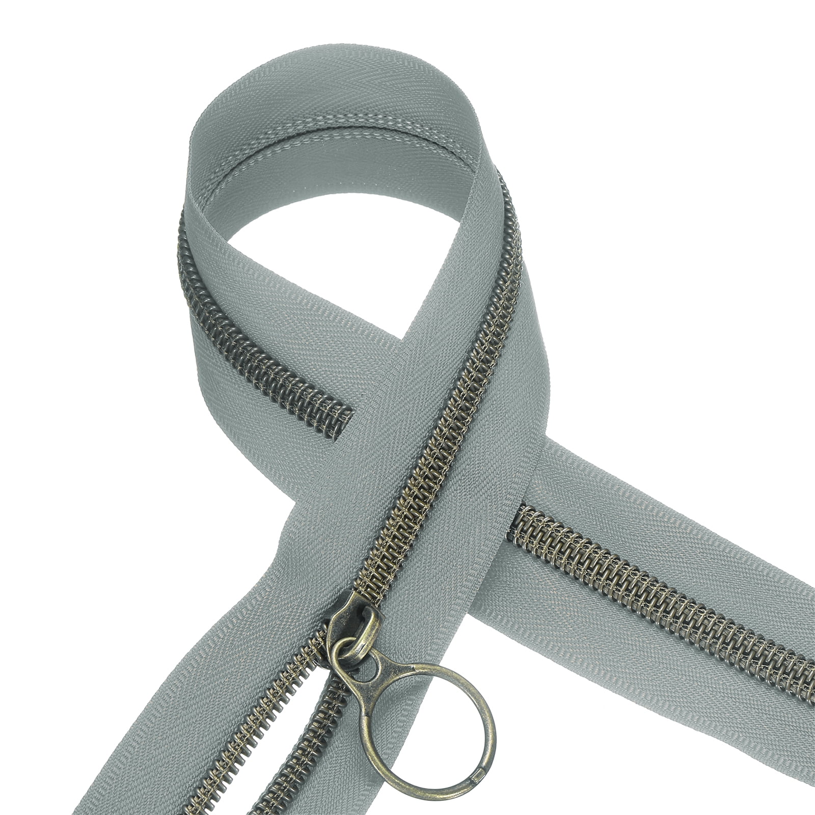 #5 10 Yards Nylon Coil Zippers, Bulk Coil Zipper by the Yards with 20pcs Brass Zippers Sliders for Diy Tailor Sewing Craft Bag Clothes, Gray