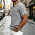 thumbnail image 6 of BiZtdJrK Mens Jean T Shirts Button Up Crew Neck Short Sleeve Henley Shirt Fashion Streetwear Summer Denim Tops with Chest Pocket Gray L, 6 of 8