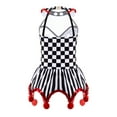 thumbnail image 2 of TTAO Girls Halloween Circus Clown Dress Sequined Halter Checkerboard Printed Dance Leotard Skirts Red 6, 2 of 5