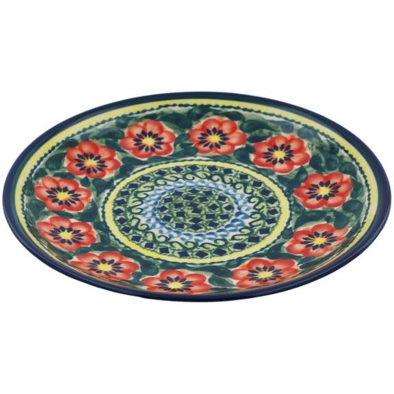 Polish Pottery 7½-inch Dessert Plate (Poppies All Around Theme) Signature UNIKAT Hand Painted in Boleslawiec, Poland Certificate of Authenticity