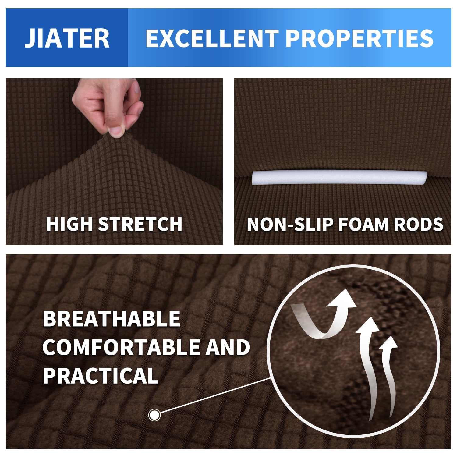 JIATER 1-Piece Armchair Sofa Cover Stretch Couch Cover Washable Sofa Slipcover Non-Slip Furniture Protector,Coffee