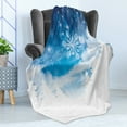 thumbnail image 4 of Winter Soft Flannel Fleece Throw Blanket, Christmas Trees Setting with Snowflakes and Stars New Year Graphic Image, Cozy Plush for Indoor and Outdoor Use, 60" x 80", Blue White, by Ambesonne, 4 of 5
