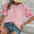 thumbnail image 6 of Homenesgenics Womens Tops under $5 Fashion Women's Summer Casual Round Neck Short Sleeve Solid Color Pullover Blouse Pink XXL, 6 of 8