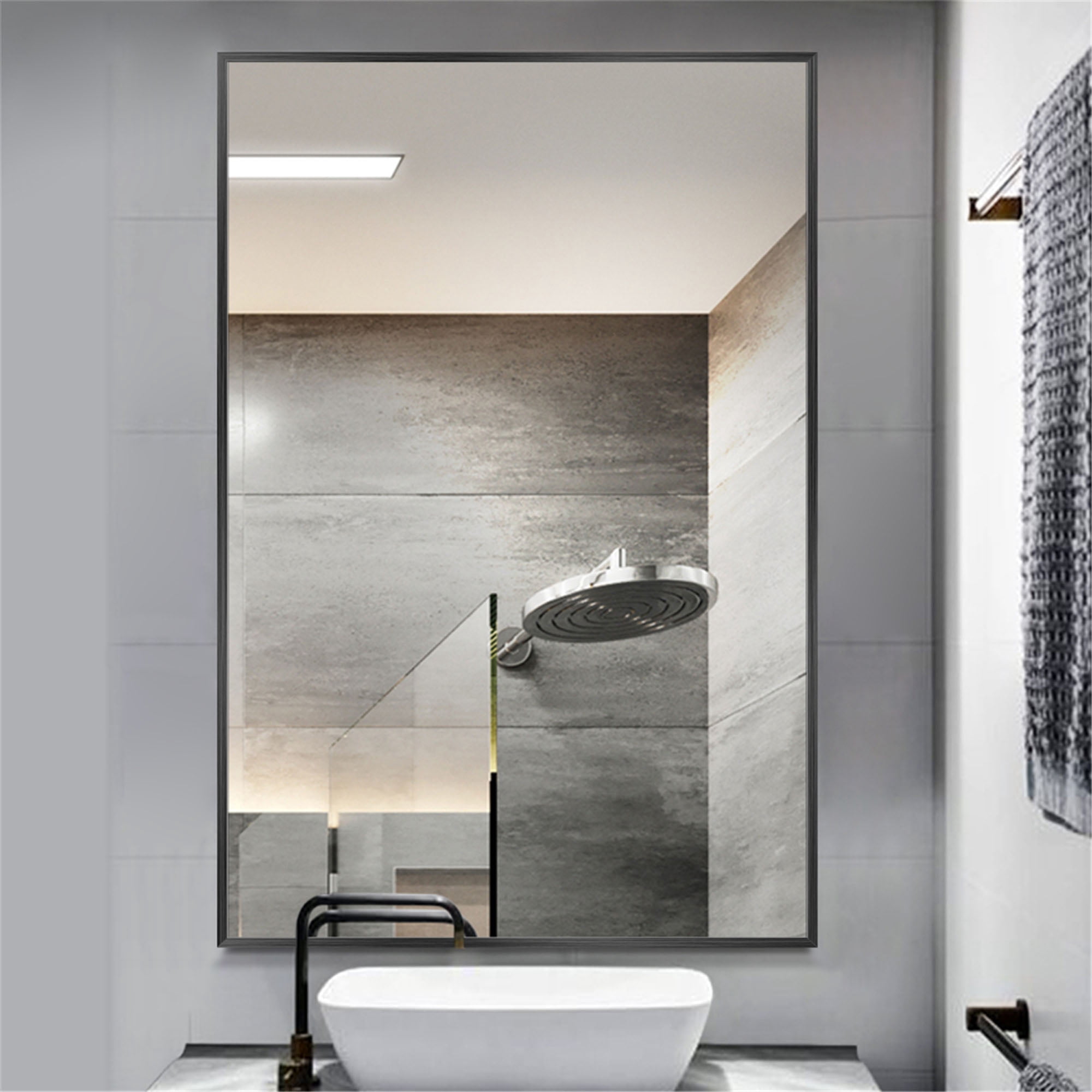 26 in x 38 in Black Modern Wall Mirror