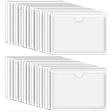 48 Pcs Self-Adhesive Index Card Pockets, Boriyuan Clear Plastic Label Holders Top Open for Loading Card Holder for Organizing, Storage Bins, Library and Locker ( 2.36 x 3.94 in)
