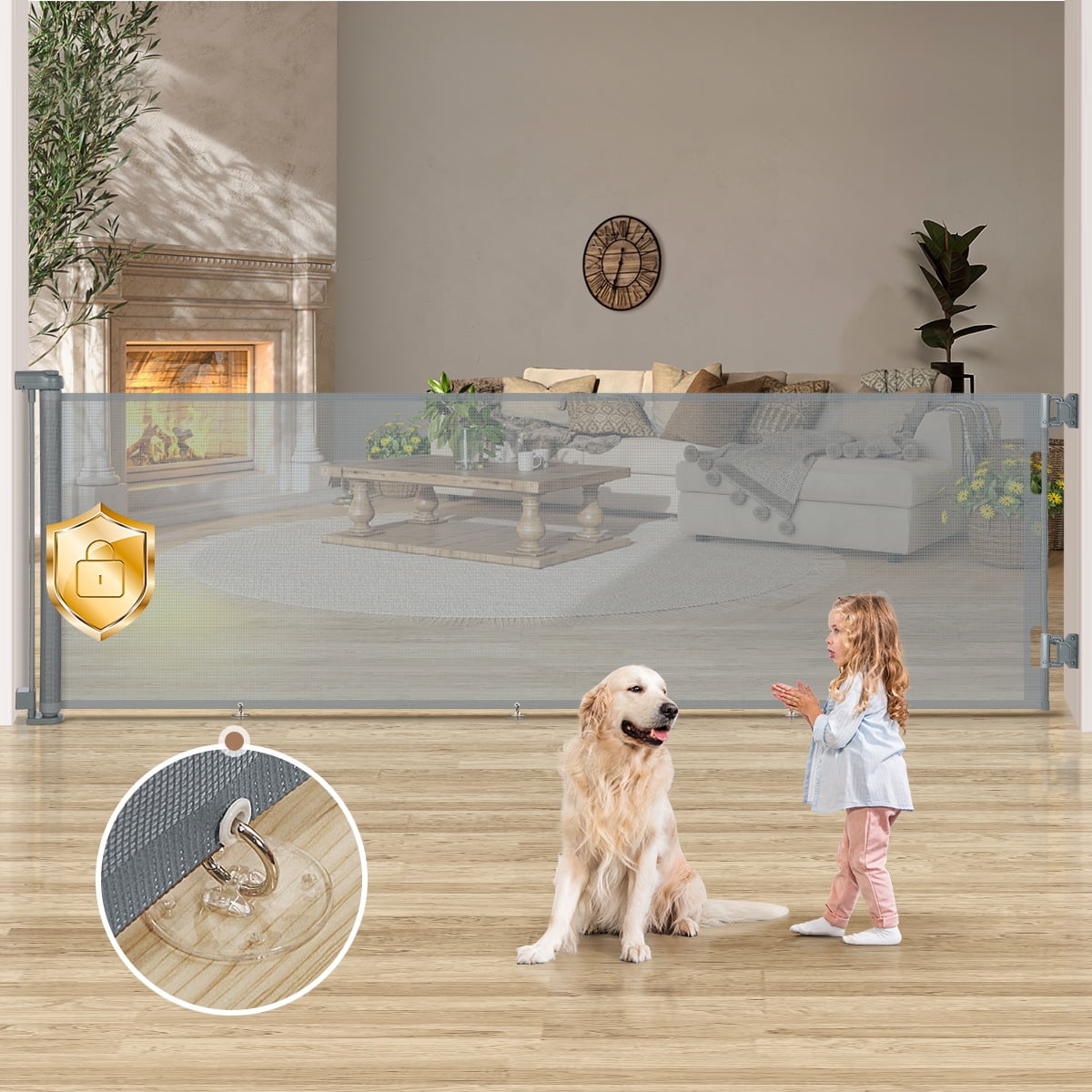 Retractable Pet Gate, Domipet 120" Extra Wide ABS Expandable for Livingroom Outdoor, Gray