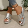 thumbnail image 2 of Women's Crocodile Embossed Cross Strap Wedge Slides Wide Width Open Toe Summer Casual Sandals Lightweight Thick Bottom Platform Comfort Outdoor Beach Slippers, 2 of 10