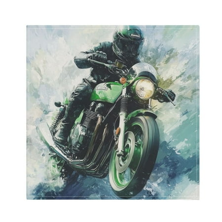 

Napkin Satin Napkin 20*20Inchx6 Kitchen Towel Dinner Plate Towel Decorative Towel Napkin Tea Towel Suitable For Kitchen Table Cool Green Motorcycle Pattern