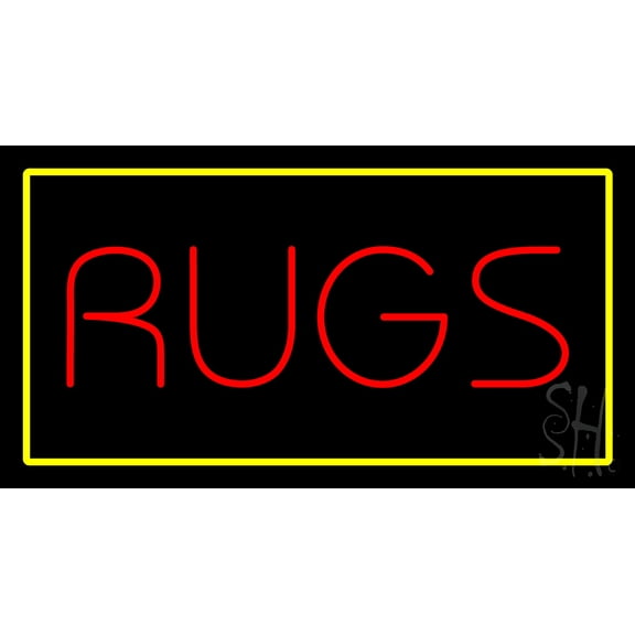 Rugs Rectangle Yellow LED Neon Sign 20" Tall x 37" Wide - inches Black Square Cut Acrylic Backing, with Dimmer - Premium built indoor Sign for Storefront, Store interior, Exhibition, Decor.