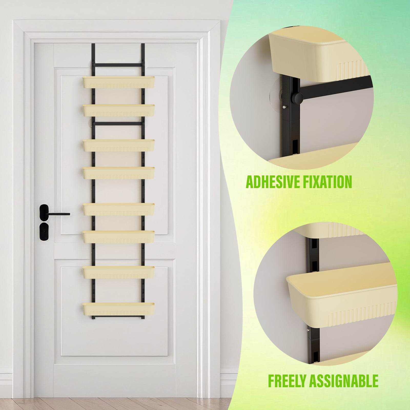 Over The Door Organizer with 8 Storage Baskets, Wall Hanging Door Storage Rack for Kitchen Pantry