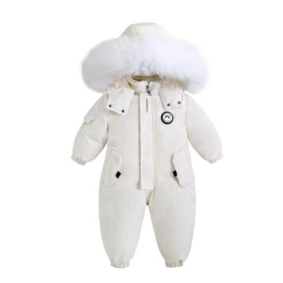 GYRATEDREAM kids Unisex Baby Hooded Winter Outerwear Snowsuit Newborn Infant Warm Fleece Jacket Jumpsuit Romper Thick Coat for 2-3Y White