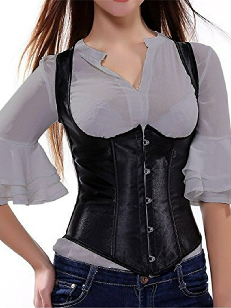 Black PVC Leather SteampuLELINTA Gothic Underbust Vest Cosplay