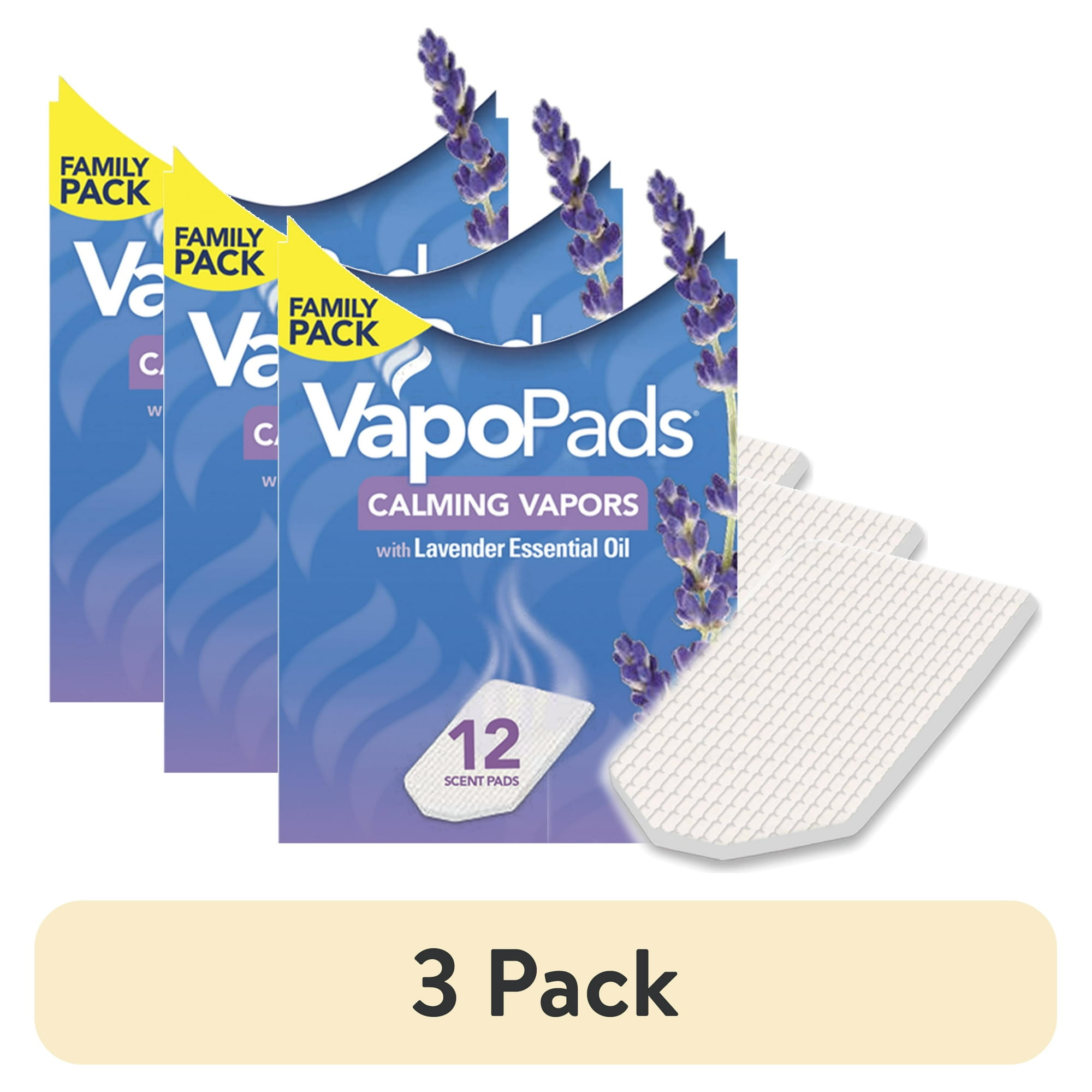 (3 pack) Vicks VapoPads Calming Menthol and Lavender Scent, Cold and Flu Relief, 12 Count, VSP30FP
