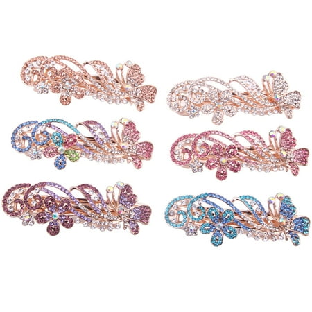Small Crystal Butterfly Claw Clip - 6Pcs Rhinestones Hair Clip(3.54*1.18in),Coxeer Butterfly Flower Hair Clip Claw Barrette Wedding Bridal Hair Accessories for Women Girls