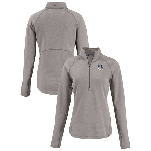 Women's Cutter & Buck Heather Gray Indianapolis Colts Americana Peshastin Eco Fleece Recycled Tri-Blend Raglan Half-Zip