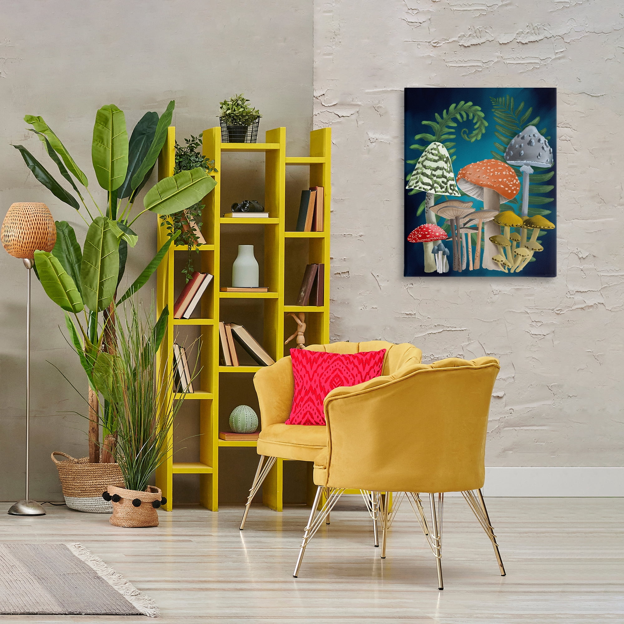 Stupell Industries Curling Ferns & Mushrooms Botanical & Floral Painting Gallery Wrapped Canvas Art Print Wall Art, 24 x 30