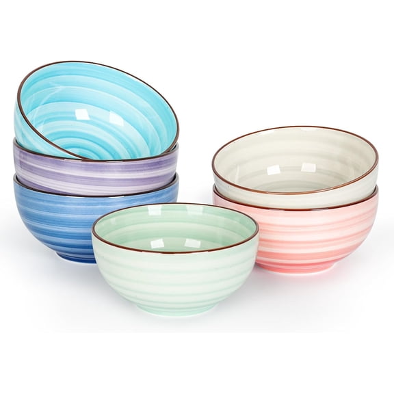 KitchenTour 24 OZ Cereal Bowls Set of 6, Ceramic Soup Bowls for Kitchen, 5.9 Inch Colorful Serving Bowls for Oatmeal, Salad, Pasta, Dessert - Microwave & Dishwasher Safe, Assorted Warm Colors