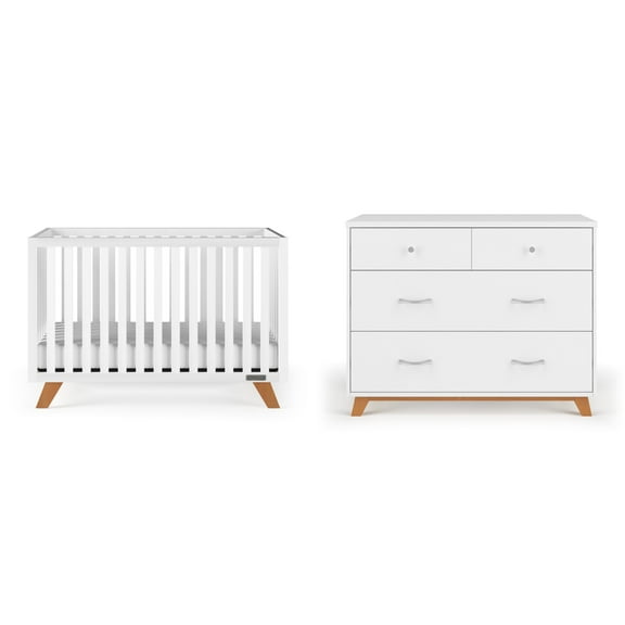 Child Craft SOHO Crib and Dresser Nursery Set, 4-in-1 Convertible Crib with 3-Drawer Dresser, White/Natural, 2-Piece