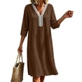 thumbnail image 2 of Lnmiateer Women Relaxed Midi Dress Deep V‑Neck 3/4 Rolled Sleeve Crochet Trim With Pockets Beach Vacation Going‑Out Outfit, 2 of 6