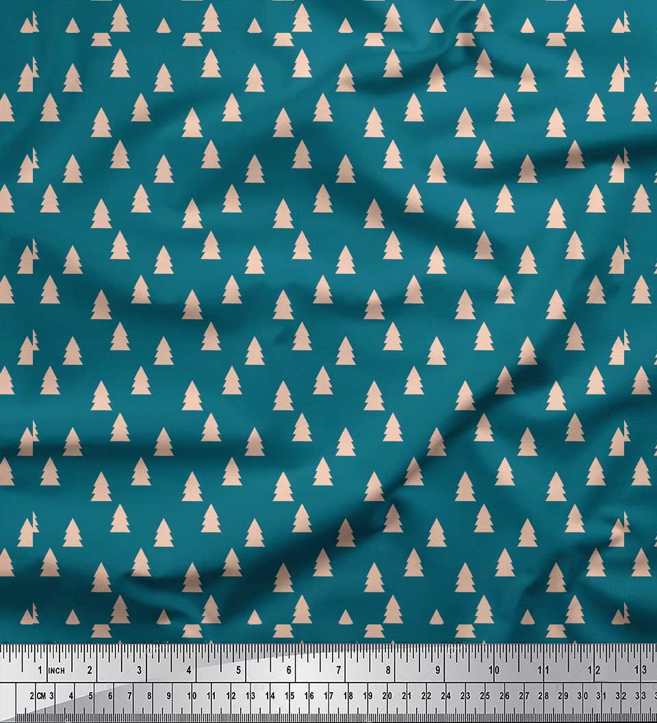 Soimoi Blue Viscose Chiffon Fabric Christmas Tree Decor Fabric Printed Yard 42 Inch Wide