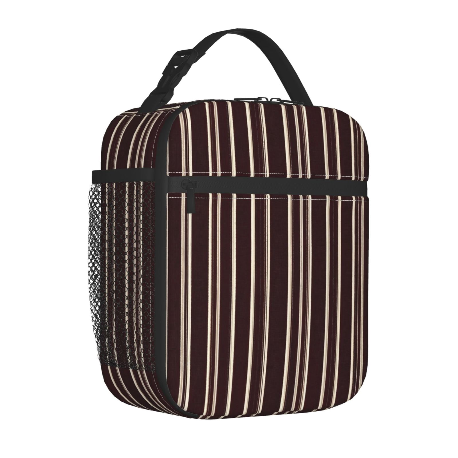 Lunch Bag For Women Men Insulated Portable Lunch Box Bento Box Office Picnic Travel Cooler Bag Maroon Stripe_1