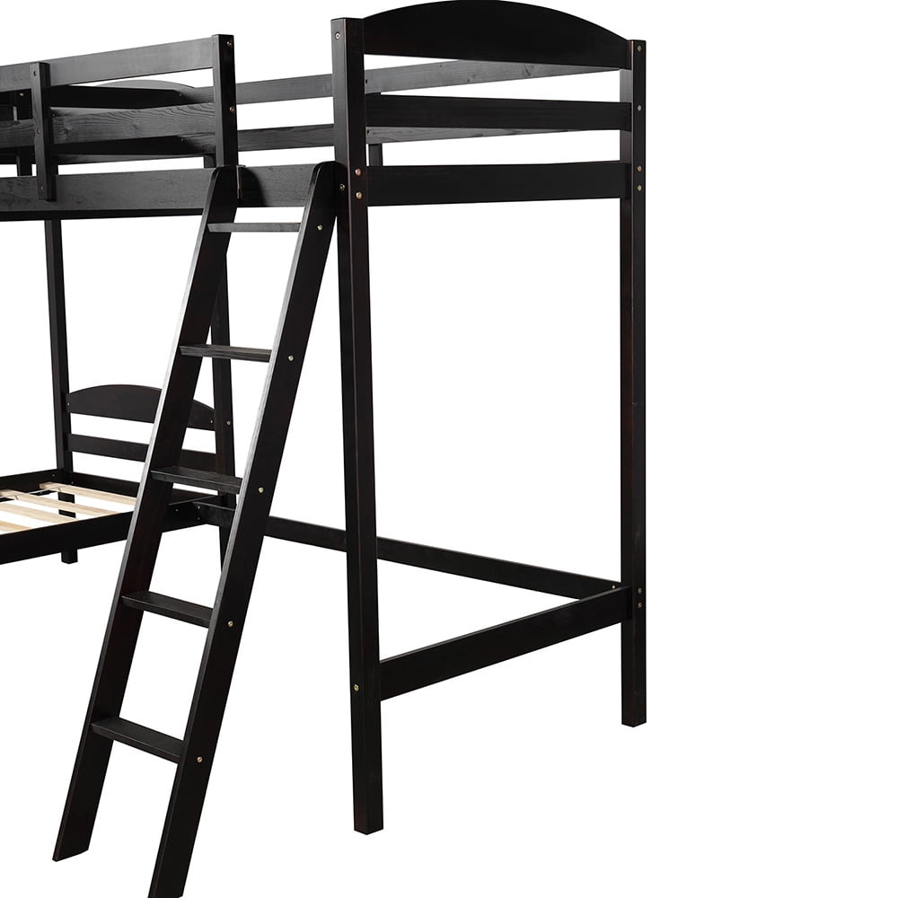 Twin Bunk Beds L-Shaped Bunk Bed and Loft Bed with Ladder and Guard for Teens Bedroom, Espresso