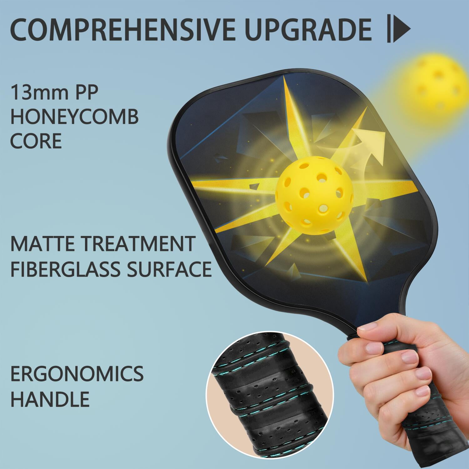 Pickleball Paddles Set Of 2, Fiberglass Surface, Thunder, Speed Print, 4 Balls & Bag