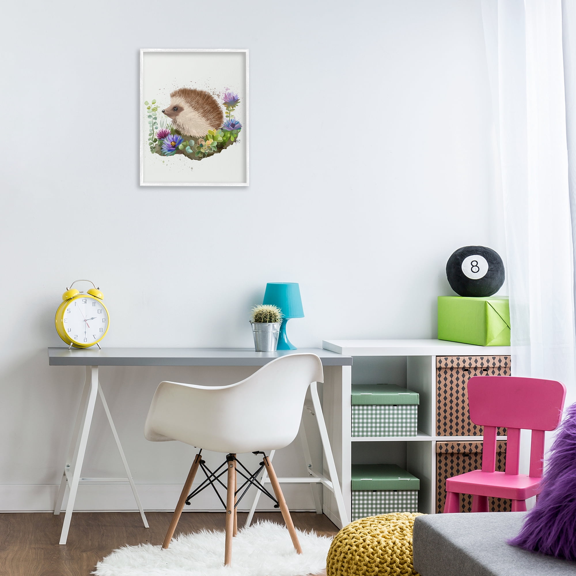 Stupell Industries Hedgehog in Garden Animals & Insects Painting White Framed Art Print Wall Art, 16 x 20