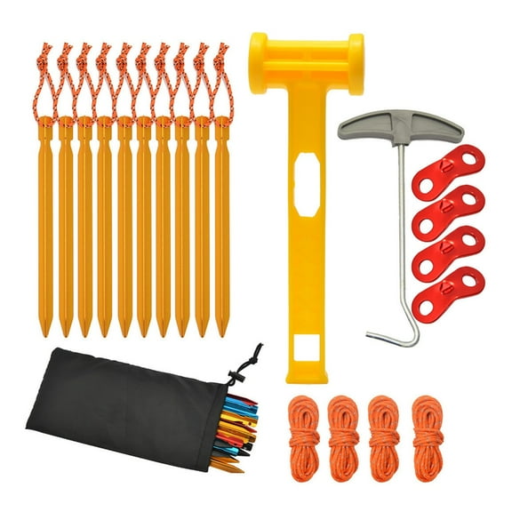 Secure Your Tent with 10xAluminum Stakes 4xNylon Guyline Rope 1xHammer Lightweight Camping Accessories for Outdoor Use