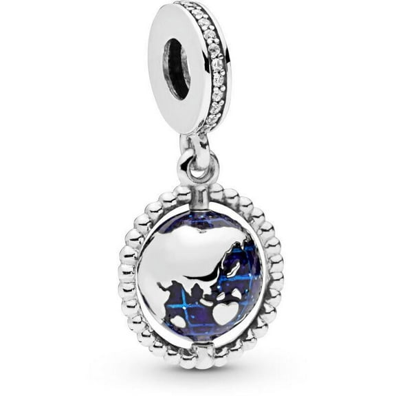 PANDORA Spinning Globe Dangle Charm, Blue Enamel, Sterling Silver Bracelet Charm