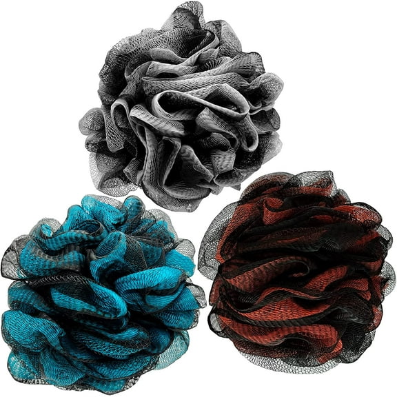 Loofah Bath Shower Sponge Body Scrubber,Extra Large 75g XL Exfoliate Mesh Pouf Shower Bouquet,3 Pack Body Wash for Women and Men