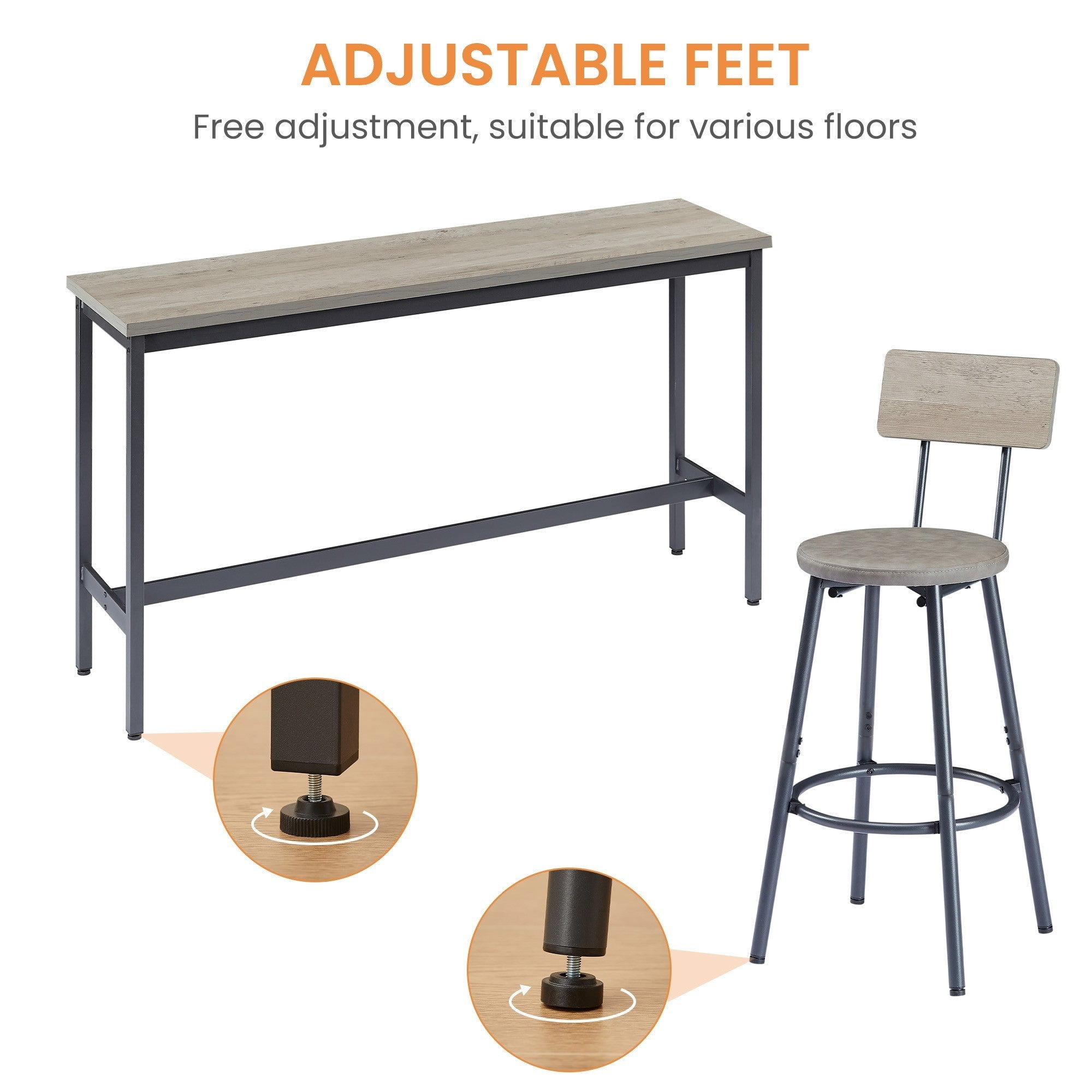 Sailvan Long Bar Table Set with 3 PU Upholstered Stools, Industrial Style for Home